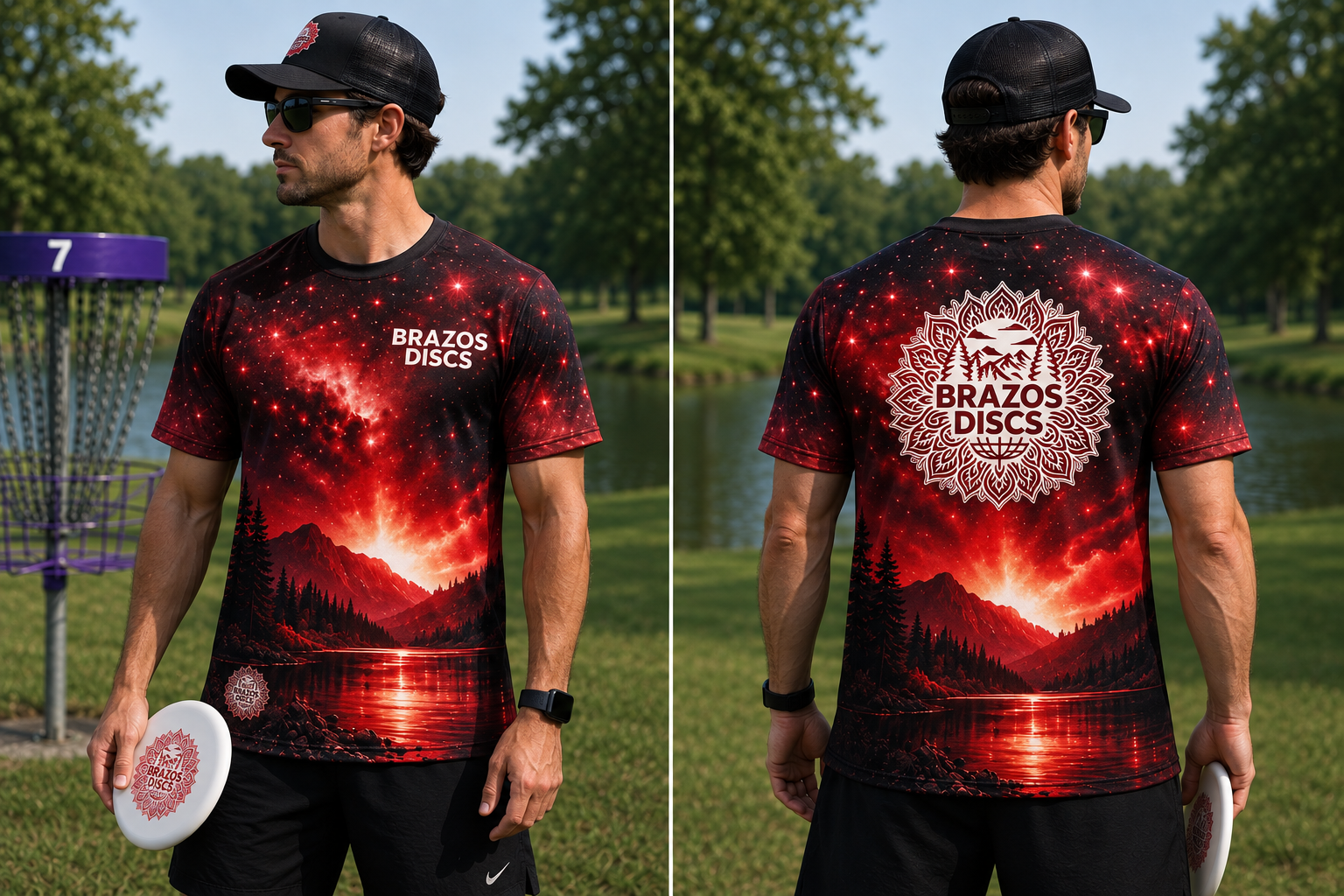 Jersey- Brazos Discs Short Sleeve Red Night Sky