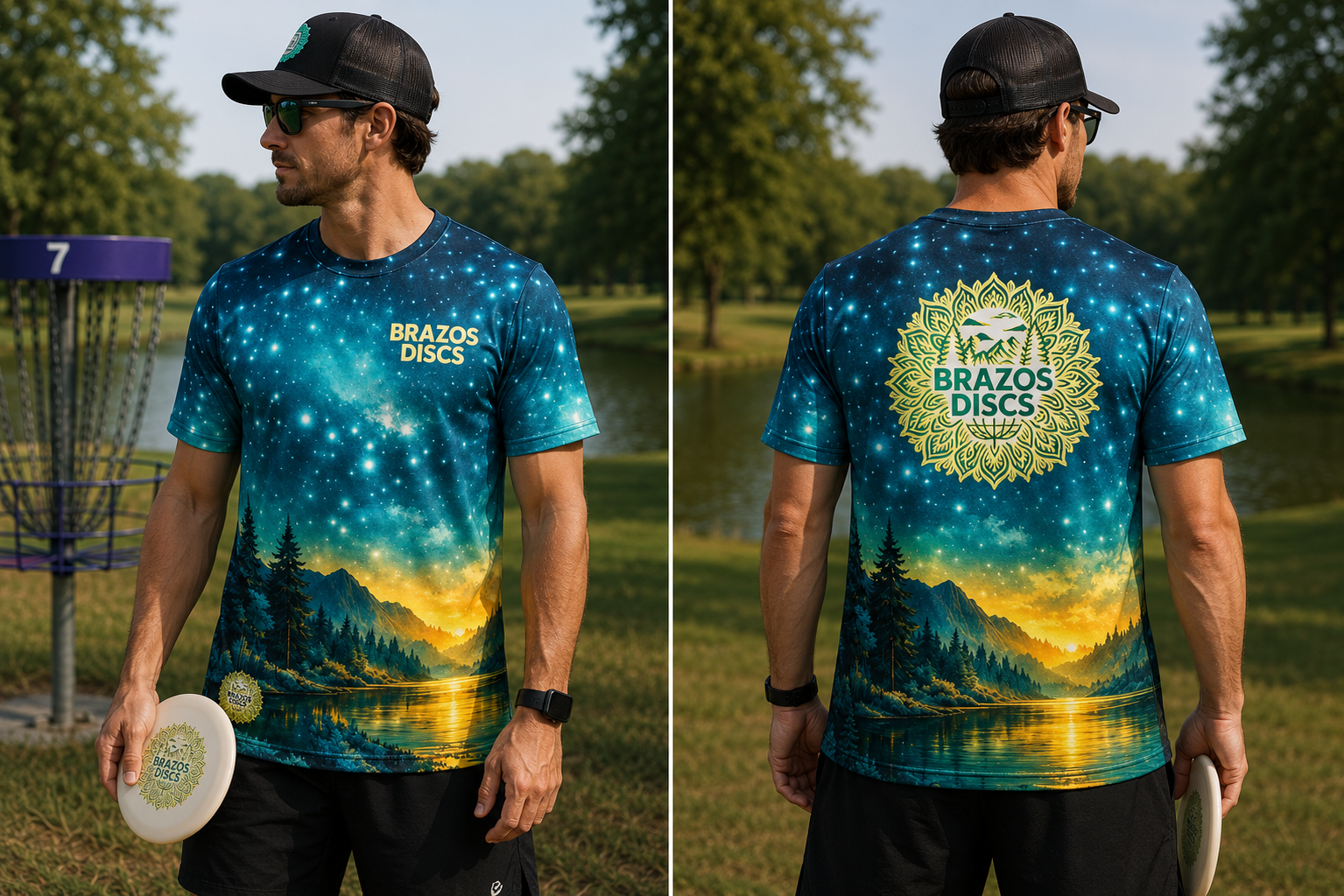 Jersey- Brazos Discs Short Sleeve Teal Night Sky