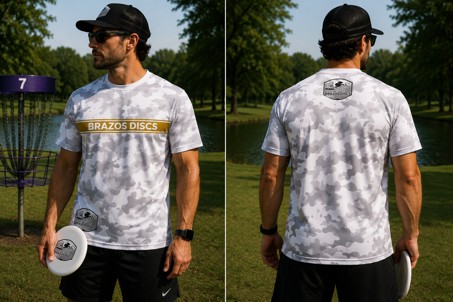Jersey- Brazos Discs Short Sleeve Artic Camo (White and Gold)