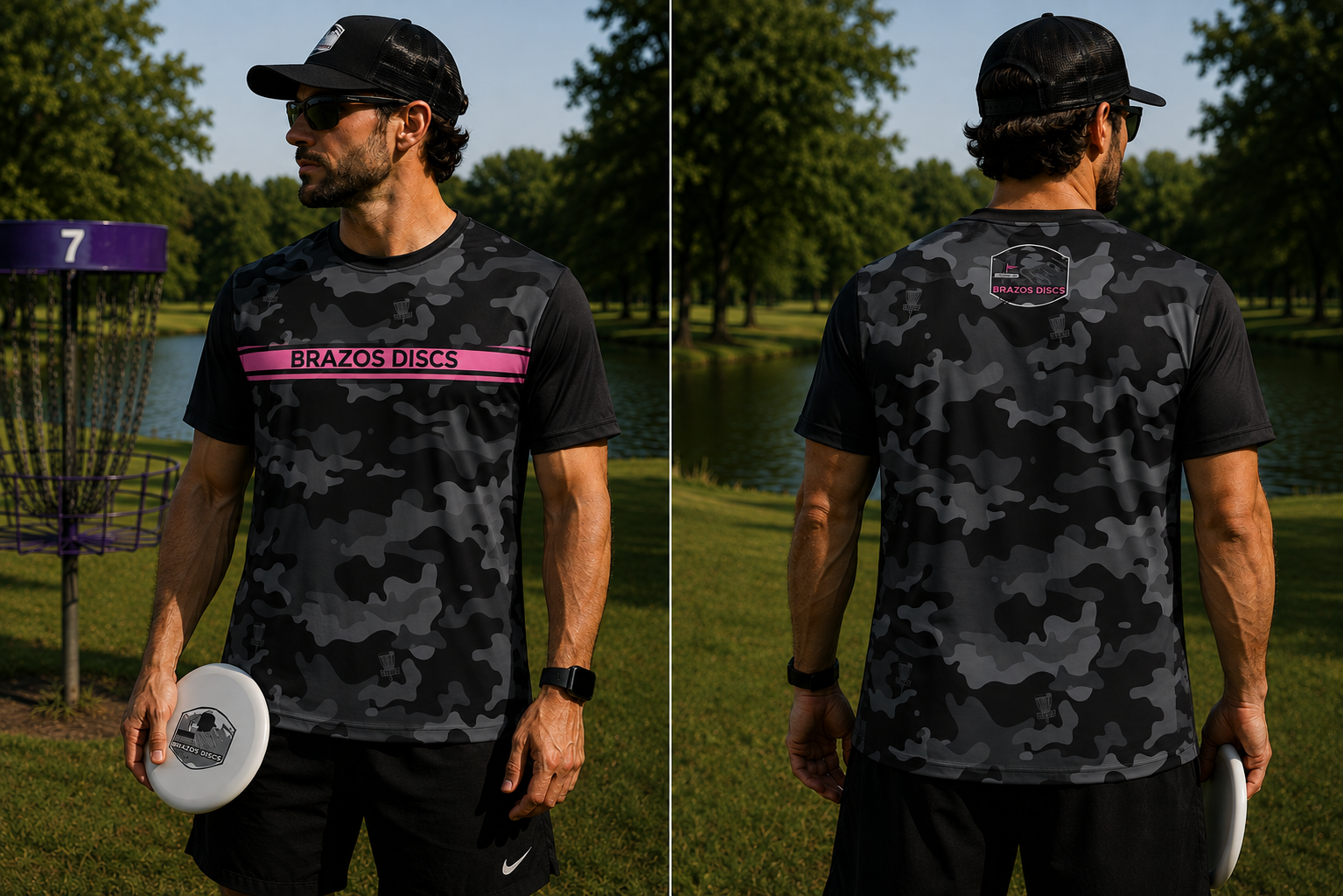 Jersey- Brazos Discs Short Sleeve Black and Pink Camo